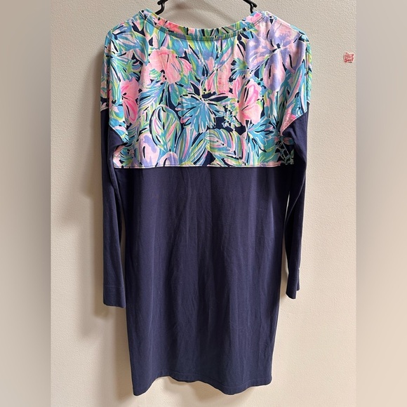 Lilly Pulitzer Finn Long Sleeve Cotton T-Shirt Dress Navy Bermudaful Women’s XS - Picture 7 of 11